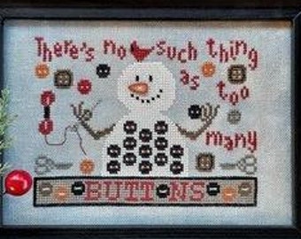 Counted Cross Stitch Pattern, Too Many Buttons, Pillow Ornament, Bowl Filler, Snowman, Scissors, Pincushion, PuntiniPuntini, PATTERN ONLY