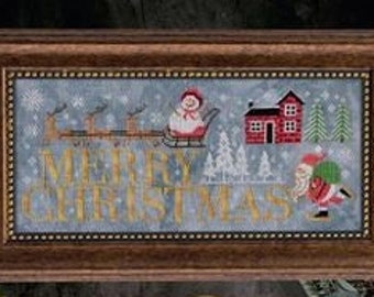 Counted Cross Stitch Pattern, Merry Christmas, Christmas Decor, Snowflakes, Sleigh, Santa, Snowman, Cottage Garden Samplings, PATTERN ONLY