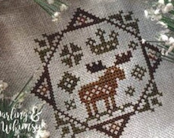 Counted Cross Stitch Pattern, Quirky Quaker Moose, Country Rustic, Pillow Ornament, Bowl Filler, Darling & Whimsy Designs, PATTERN ONLY