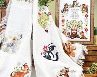 Counted Cross Stitch Pattern, Woodland Babies, Birth Announcement, Afghan, Baby Shower, Owl, Squirrel, Deer, Stoney Creek, PATTERN ONLY
