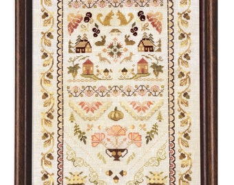Counted Cross Stitch Pattern, Autumn Band Sampler, Autumn Motifs, Forest Animals, Flowers, Samplers and Primitives, PATTERN ONLY