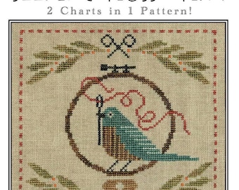 Counted Cross Stitch Pattern, Seeking Flax and Floss, Bird Motif, Sewing Notion Motifs, Flax Sampler, Artful Offerings, PATTERN ONLY