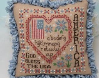 Counted Cross Stitch Pattern, America Heart, Summer Decor, Patriotic Decor, Alphabet, Flowers, KiraLyn's Needlearts, PATTERN ONLY