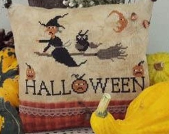 Counted Cross Stitch Pattern, Happy Halloween By Tina, Halloween Decor, Pillow, Ornament, Bowl Filler, Fairy Wool in the Wood, PATTERN ONLY