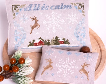 Counted Cross Stitch Pattern, All is Calm, Sampler, Corner Motifs, Pillow Ornaments, Bowl Fillers, Samplers and Primitives, PATTERN ONLY