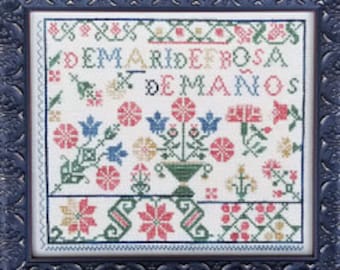 Counted Cross Stitch, Spanish Rose Sampler, Sampler, Summer Decor, Antique Sampler, Reproduction Sampler, Liz Mathews, PATTERN ONLY