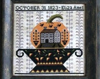 Counted Cross Stitch Pattern, Jack's Urn, Halloween Sampler, Eliza Ames 1823, Urn, Pumpkin, Witches, Crows, Kathy Barrick, PATTERN ONLY