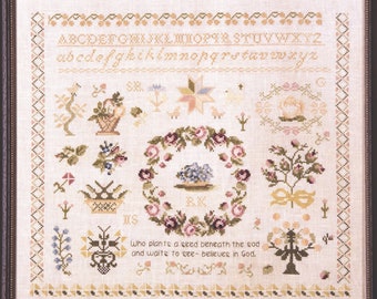 Counted Cross Stitch Pattern, Seed Sampler, Floral Motifs, Alphabet Sampler, Inspirational, Samplers and Primitives, PATTERN ONLY