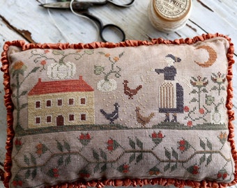 Counted Cross Stitch, Merry Autumn, Fall Decor, Pin Keep, Autumn Decor, Bowl Filler, Pillow Ornament, Stacy Nash Primitives