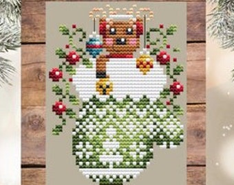 Counted Cross Stitch, Right Reindeer Mitten, Christmas Decor, Pillow Ornament, Bowl Filler, Holly, Shannon Christine Designs, PATTERN ONLY