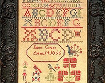 Cross Stitch Pattern, Janet Grant 1855, Antique Reproduction, Reproduction Sampler,  Just Stitching Along, PATTERN ONLY