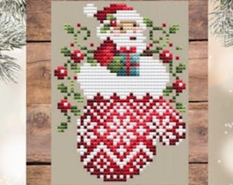 Counted Cross Stitch, Santa Mitten, Christmas Decor, Holly Vines, Pillow Ornament, Bowl Filler, Shannon Christine Designs, PATTERN ONLY