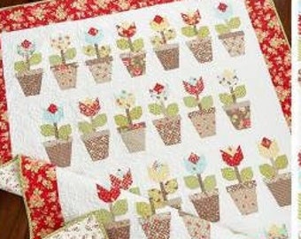 Quilt Pattern, Flower Pots, Cottage Decor, Fat Eighth Friendly, Quilted Wall Hanging, Lap Quilt, Tulips, The Pattern Basket, PATTERN ONLY