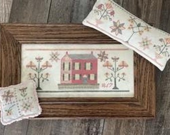 Counted Cross Stitch Pattern, Quilt Block Favorites, Pillow Ornament, Bowl Filler, Saltbox House, From the Heart Needleart, PATTERN ONLY
