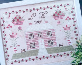 Counted Cross Stitch Pattern, L K 1900, Flower Motifs, Antique Reproduction Sampler, English Sampler, Mojo Stitches, PATTERN ONLY