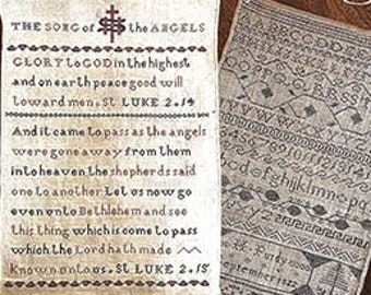 Counted Cross Stitch, A Christmas Duo, Reproduction Samplers, Antique Reproductions, H. Purdy 1822, Song of the Angels, Needle Work Press