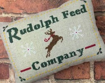 Counted Cross Stitch Pattern, Rudolph Feed Company, North Pole Shops Series, Pillow Ornaments, Christmas, Needle Bling Designs, PATTERN ONLY