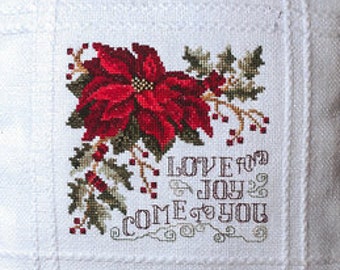 Counted Cross Stitch Pattern, Love & Joy, Christmas Pillow, Poinsettia, Christmas Hymn, Christmas Decor, Stoney Creek, PATTERN ONLY