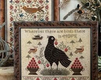 Counted Cross Stitch Pattern, Wherever There are Birds, Flower Motif, Bird Motif, Hope, Verse Sampler, Teresa Kogut, PATTERN ONLY