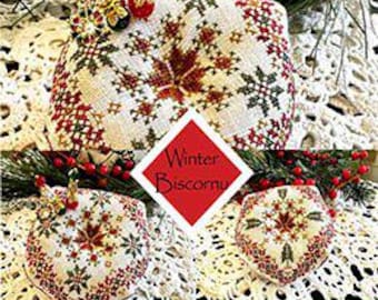 Counted Cross Stitch Pattern, Winter Biscornu, Floral Motifs, Pincushion, Christmas Decor, Pin Keep, Antique Needleworkers, PATTERN ONLY