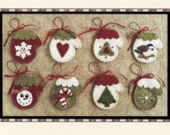 Wool Applique Pattern, Mini Mittens, Christmas Decor, Winter Decor, Ornaments, Candy Cane, Snowflake, Penny Lane Primitives, PATTERN ONLY