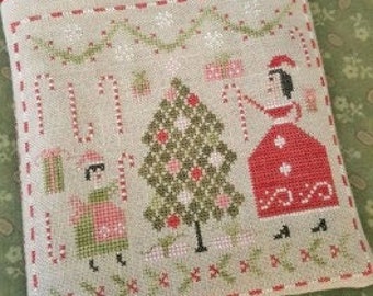 Cross Stitch Pattern, Merry & Bright, Christmas Decor, Candy Canes, Presents, Primitive Decor, Country Rustic, Pineberry Lane PATTERN ONLY
