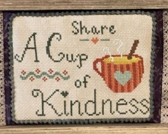 Counted Cross Stitch Pattern, Fall Cup of Kindness, Sampler, Autumn Decor, Hearts, Cup, Inspirational, Goodman Strobl Creates, PATTERN ONLY
