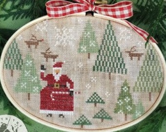 Counted Cross Stitch Pattern, Santa's Tree Farm, Christmas, Santa, Reindeer, Snowflakes, Primitive Decor, Brenda Gervais, PATTERN ONLY