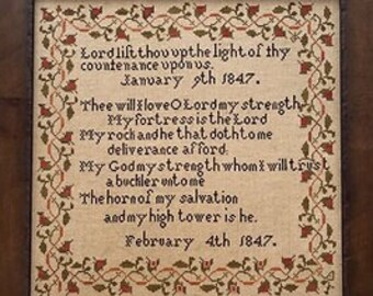 Counted Cross Stitch Pattern, O Lord My Strength 1847, Reproduction Sampler, Bible Verse Sampler, Shakespeare's Peddler, PATTERN ONLY