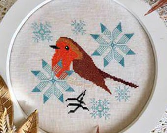 Counted Cross Stitch Pattern, Robin in Winter, Snowflake Motifs, Yasmin's Made with Love, PATTERN ONLY