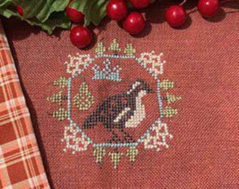 Counted Cross Stitch Pattern, Quirky Quaker Partridge, Country Rustic, Pillow Ornament, Bowl Filler, Darling & Whimsy Designs, PATTERN ONLY