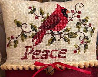 Counted Cross Stitch, Peace, Bowl Filler, Cardinal, Holly, Christmas Decor, MTV Designs, PATTERN ONLY
