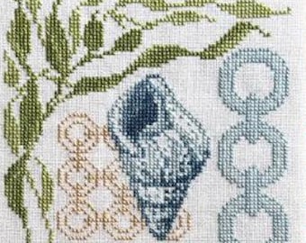 Counted Cross Stitch Pattern, Modern Beach House 2, Beach Decor, Seaweed, Seashell, Pillow, Rings, Bowl Filller, Robin Pickens, PATTERN ONLY