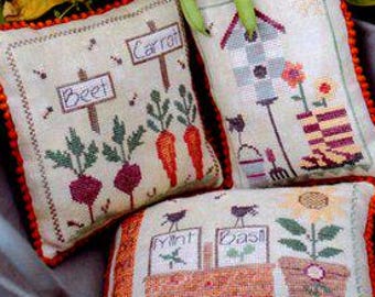 Counted Cross Stitch Pattern, Summer in my Veggie Garden Bowlfillers, Birds, Flower Motifs, Bees, Garden Decor, Thistles, PATTERN ONLY