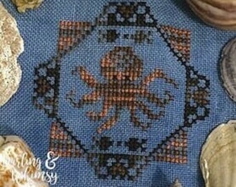 Counted Cross Stitch Pattern, Quirky Quaker Octopus, Country Rustic, Pillow Ornament, Bowl Filler, Darling & Whimsy Designs, PATTERN ONLY