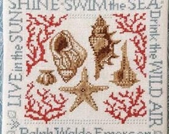 Counted Cross Stitch Pattern, Beach Day with Emerson, Beach Decor, Coral, Seashells, Quote Sampler, Motifs, Robin Pickens, PATTERN ONLY