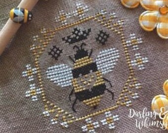 Counted Cross Stitch Pattern, Quirky Quaker Queen Bee, Country Rustic, Pillow Ornament, Bowl Filler, Darling & Whimsy Designs, PATTERN ONLY