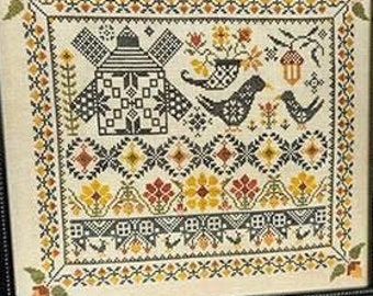 Counted Cross Stitch Pattern, Quaint Quakers 3, Fall, Windmill, Flowers, Bird Motifs, Autumn Decor, Quaint Rose Needlearts, PATTERN ONLY