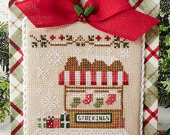 Counted Cross Stitch, Christmas Market, Stocking Stand, Farmer's Market, Evergreens, Holly, Country Cottage Needleworks, PATTERNS ONLY