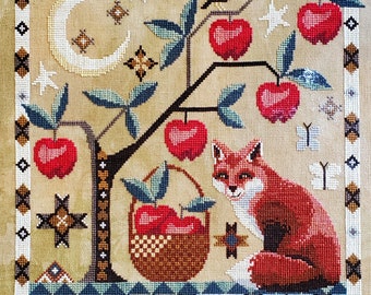 Counted Cross Stitch, Abalonia's Apple Tree, Country Chic, Apple Motif, Fox, Crow, Gigi Reavis, The Artsy Housewife, PATTERN ONLY