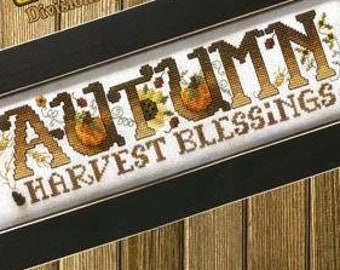 Counted Cross Stitch Pattern, Autumn, Divisions of Nature, Harvest Blessings, Pumpkins, Sunflower, Country Decor, Stoney Creek, PATTERN ONLY