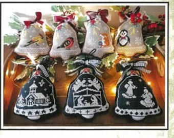 Counted Cross Stitch Pattern, Christmas Bells, Pillow Ornaments, Bowl Fillers, Nativity Scene, Penguin, Twin Peak Primitives, PATTERN ONLY