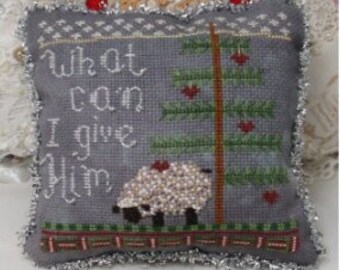 Counted Cross Stitch Pattern, What Can I Give Him, Christmas Decor, Country Rustic, Sheep, Hearts, Tree, KiraLyn's Needlearts, PATTERN ONLY