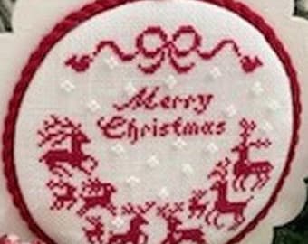 PRE-Order, Counted Cross Stitch Pattern, Reindeer Bauble, Christmas Decor, Pillow Ornament, Bowl Filler, Monochromatic, J B W, PATTERN ONLY