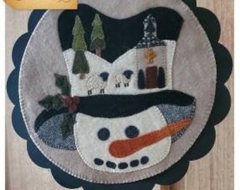 Wool Applique Pattern, A Round the Year, January, Wool Wallhanging, Snowman, Winter Decor, Wool Mat, Sew Cherished, PATTERN ONLY