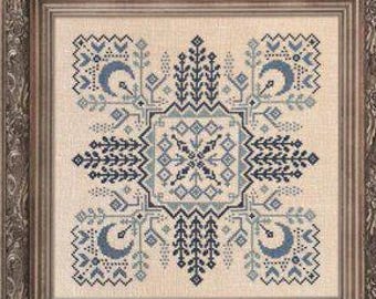 Counted Cross Stitch Pattern, Blue Corn, Mandala Style, Tuck Pillow, Monochromatic, Border Motifs, Tracy Horner, Ink Circles, PATTERN ONLY