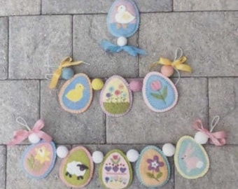 Wool Applique Pattern, Wool Easter Ornaments, Spring Decor, Sheep, Duck, Flowers, Easter Egg Ornaments, Under the Garden Moon, PATTERN ONLY