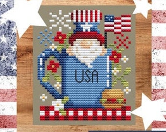 Counted Cross Stitch, USA Mug, Home Decor, Patriotic, Flag, Summer Decor, Pillow Ornament, Flowers, Shannon Christine Designs, PATTERN ONLY