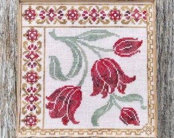 Counted Cross Stitch Pattern, Florigraphica 2, Tulips, Garden Decor, Flower Motifs, Greenery, Pillow, Jan Hicks Creates, PATTERN ONLY