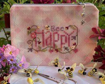 Counted Cross Stitch Pattern, Bee Happy Mini Bag, Spring Decor, Flower Motifs, Mini Mesh Notions Bag, Shepherd's Bush, PATTERN ONLY